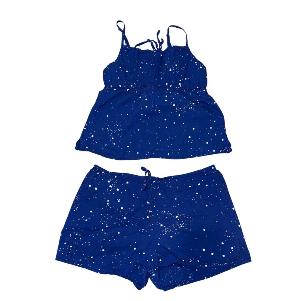 Rare READ Nick & Nora 2 Piece Starry Night Pajamas Womens L PJs Summer Tank Blue